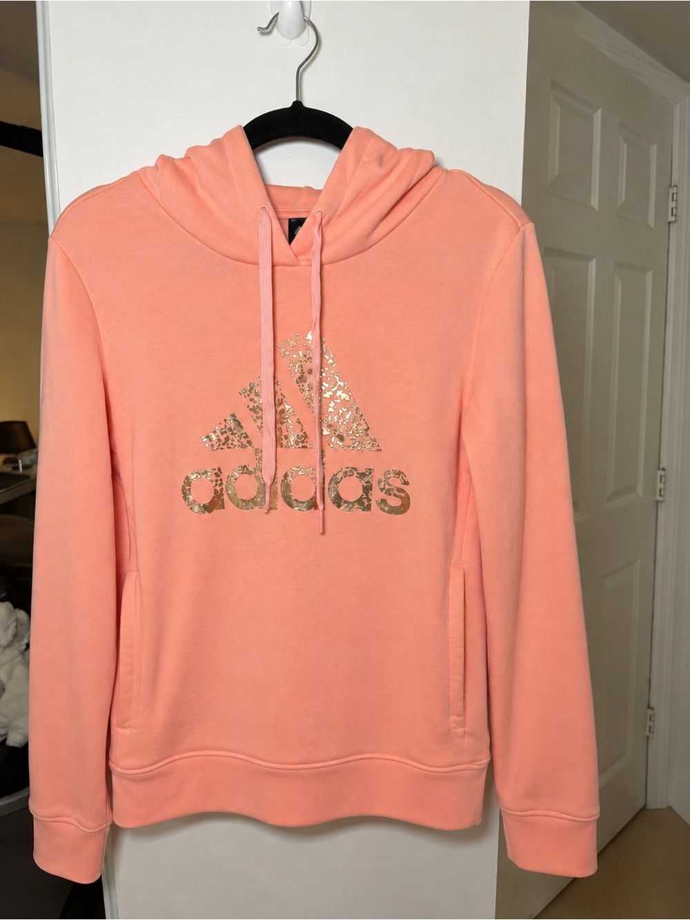 adidas Women’s Peach Hoodie with Metallic Gold Logo